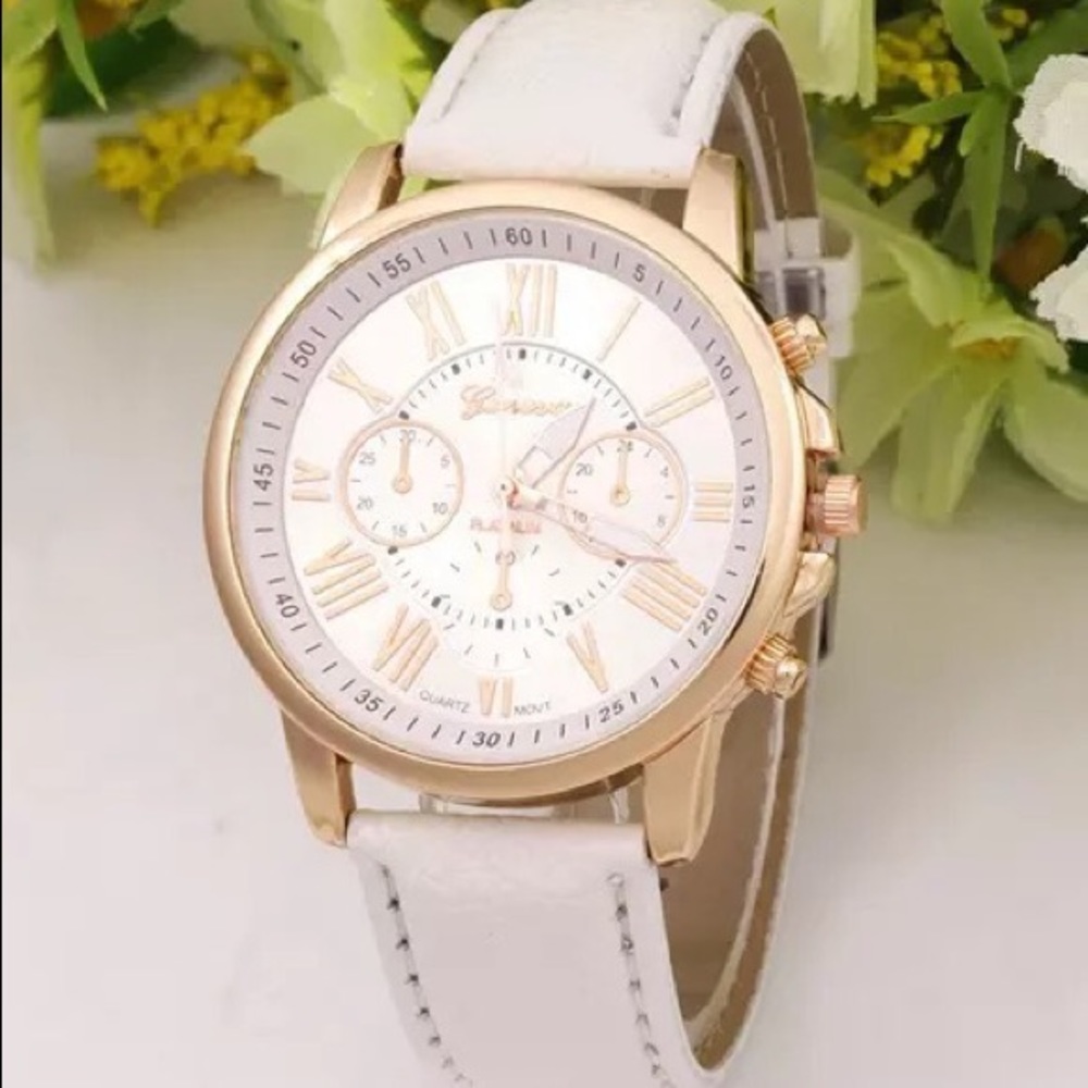 Geneva quartz watch- white